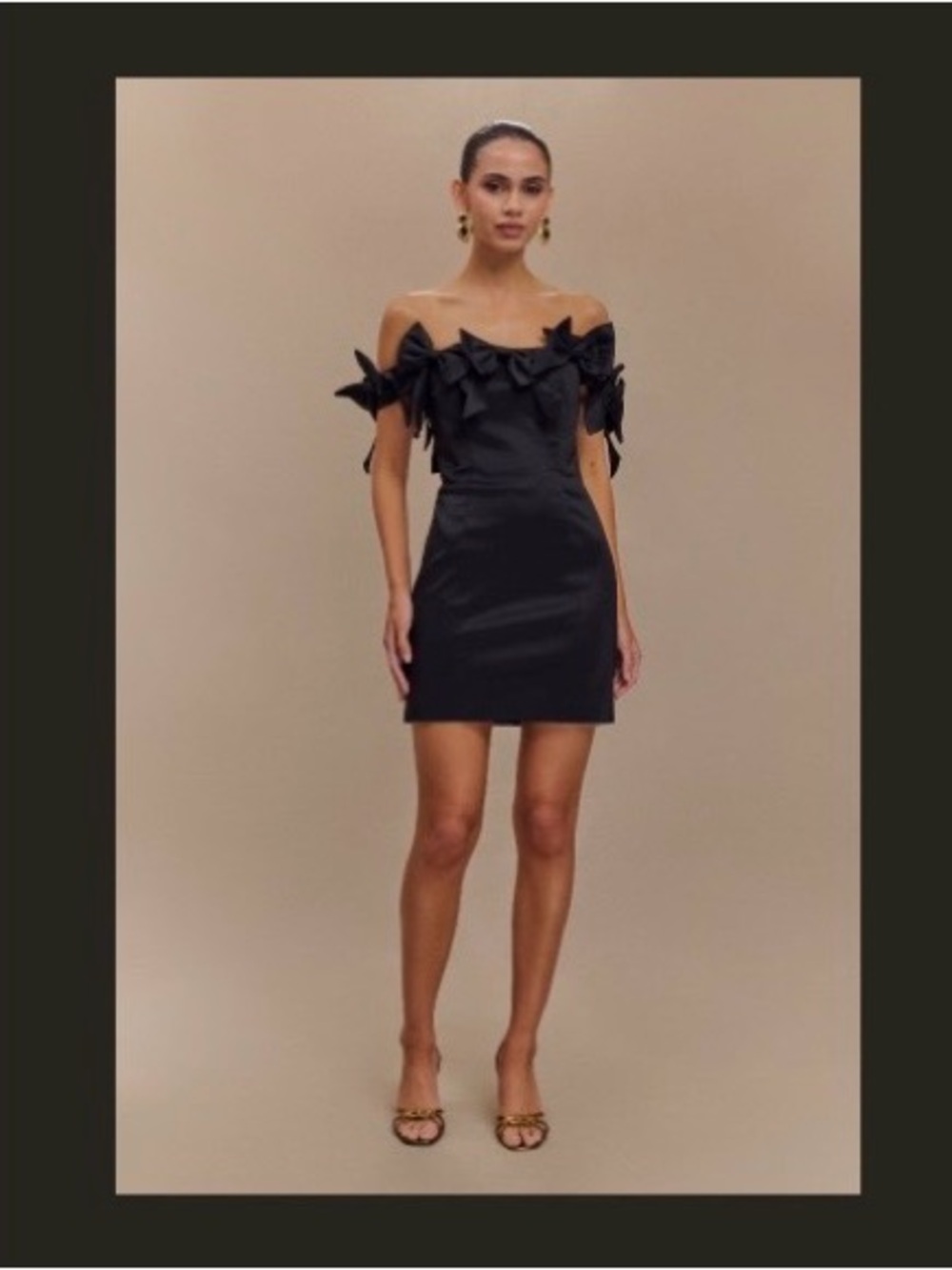 Meshki Black Off-Shoulder Rose Strapless Bow Mini Dress - Black